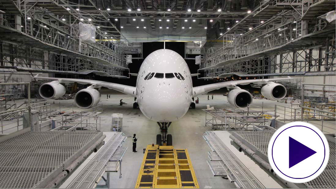 Lufthansa A380 Video play button